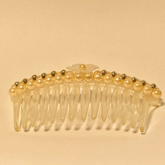 Vintage Cream White Pearl Beaded Flower Side Hair Comb 80s 90s Bridal Communion - Picture 6 of 11